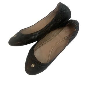 Tory Burch York Leather Snake Pattern Ballet Flats